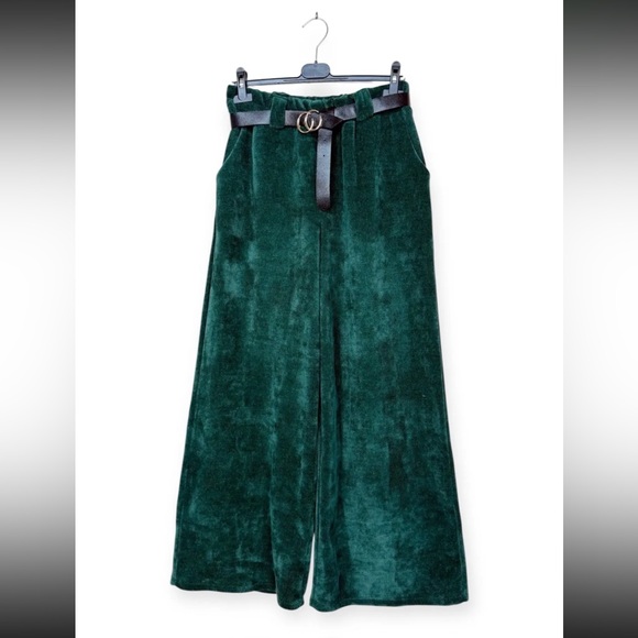 MADE IN ITALY Elegant Green Wide-Leg Pants - Picture 1 of 1